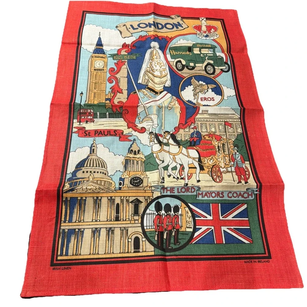 Harrods Knightsbridge London Big‎ Ben Souvenir Crisp Irish Linen Towel NWOT 29